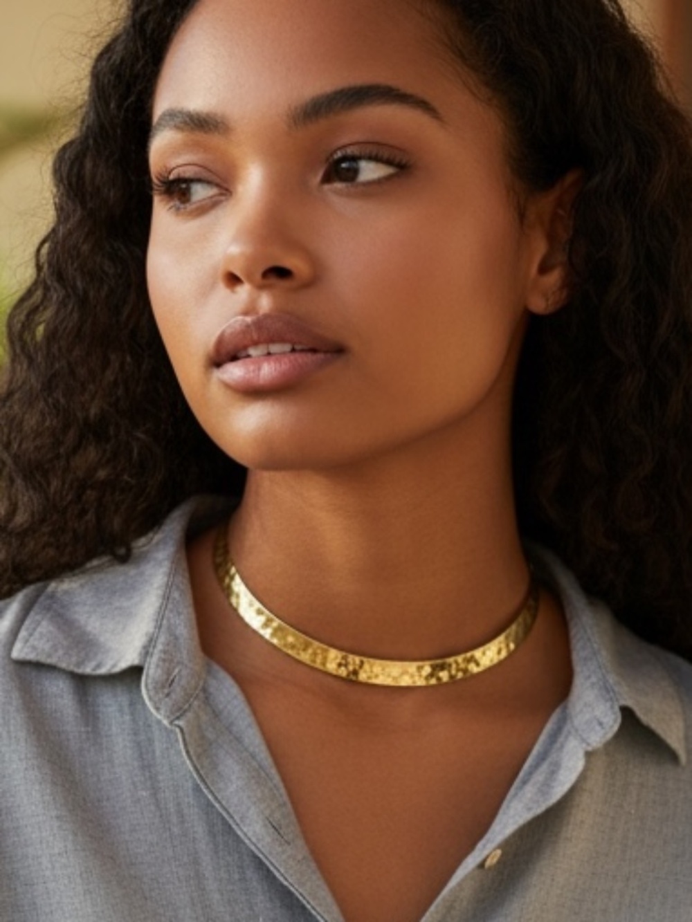 NWOT,  Gold Plated Hammered Collar Statement Necklace, UNIQUE 3-piece design.